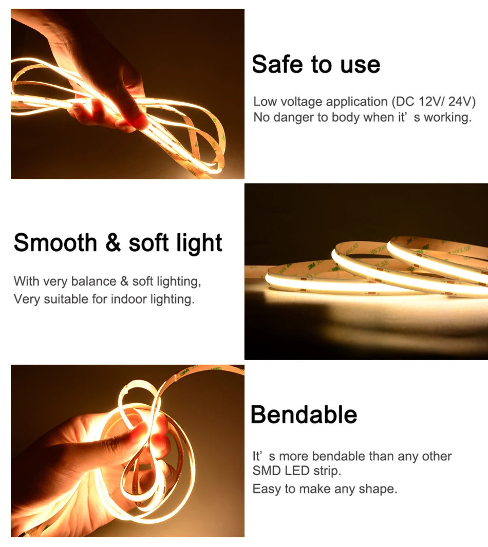 UL Listed COB LED Strip Light 320 480 LEDs/m