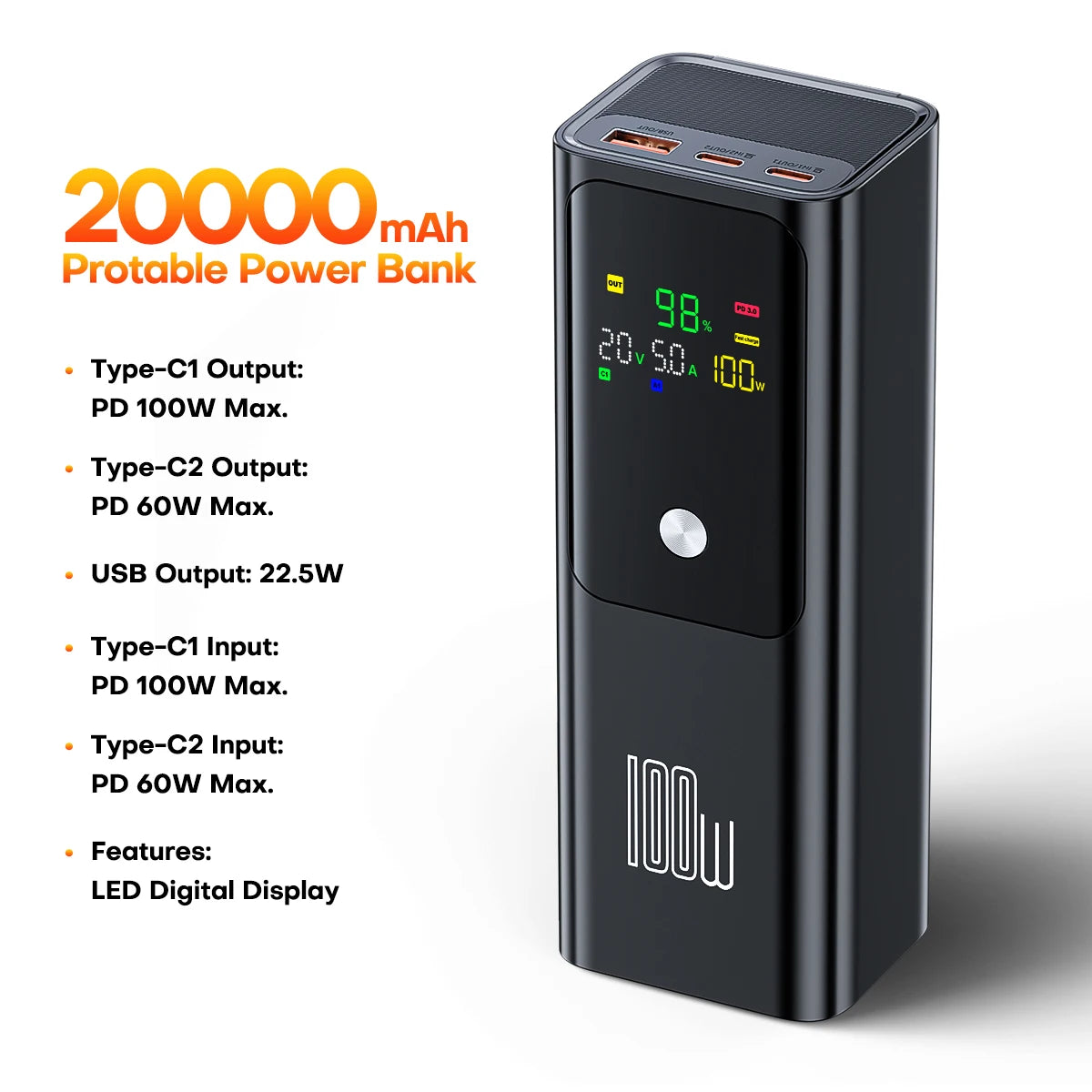 QOOVI PD 100W Power Bank 20000mAh External
