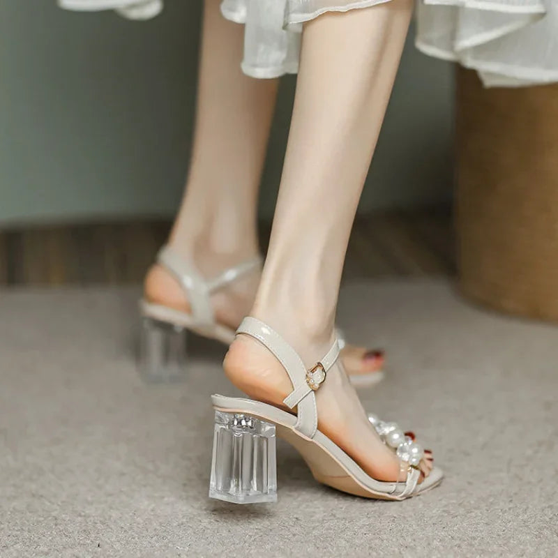 Transparent Thick Heel Ladies Shoes Summer 2025
