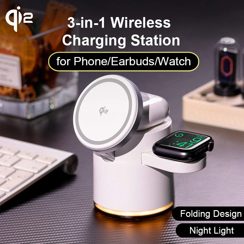 2025 New Qi2 Wireless Charger 3-in-1 Fast Charging