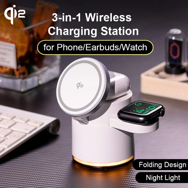 2025 New Qi2 Wireless Charger 3-in-1 Fast Charging