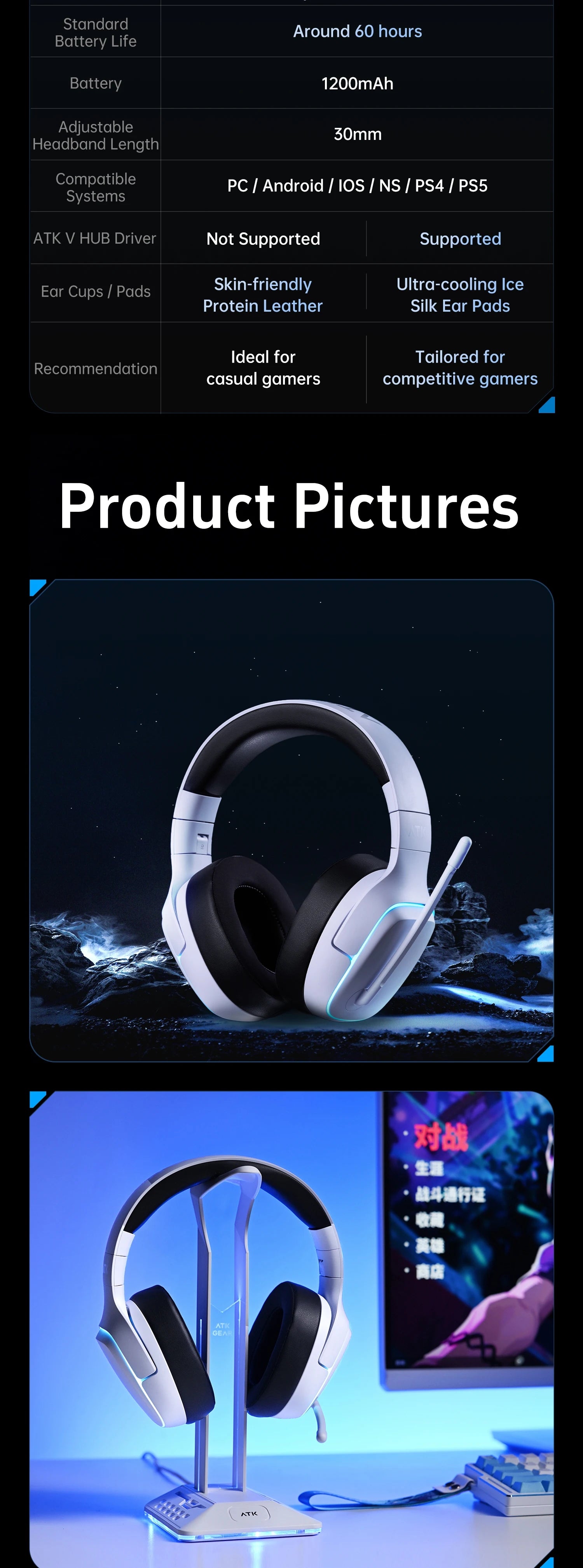 ATK M1 2.4G Wireless Gaming Headset with Mic