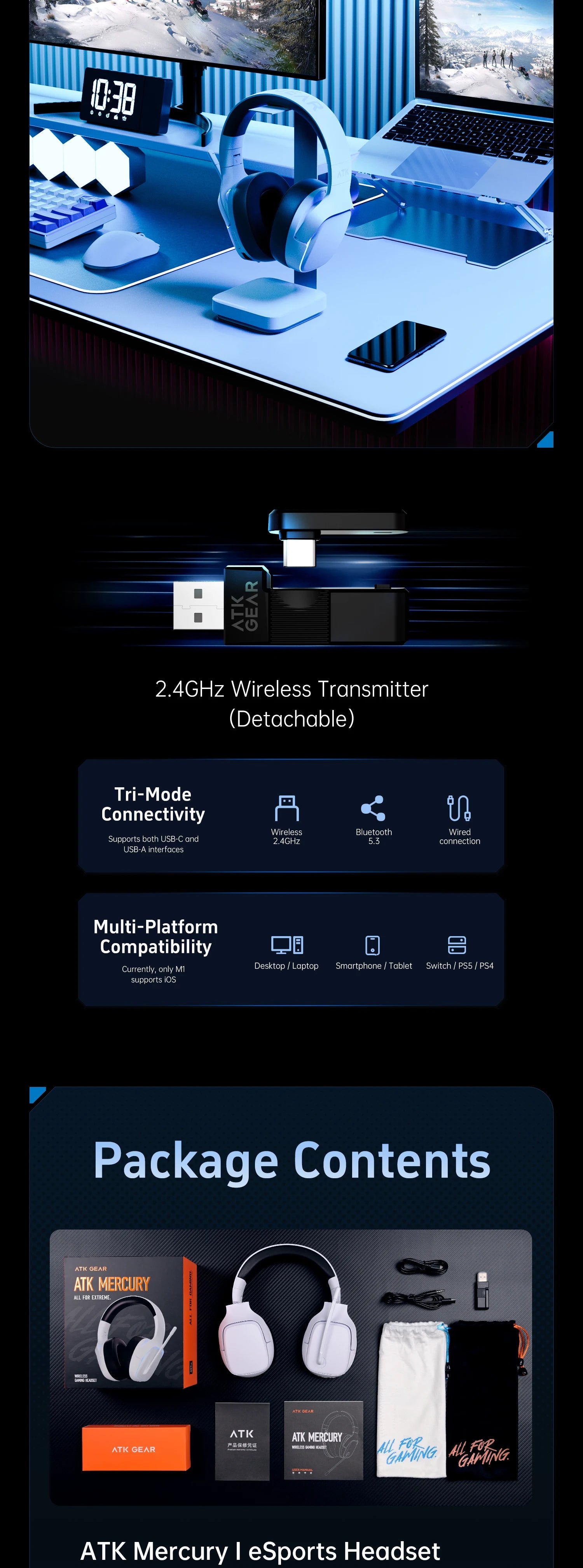 ATK M1 2.4G Wireless Gaming Headset with Mic