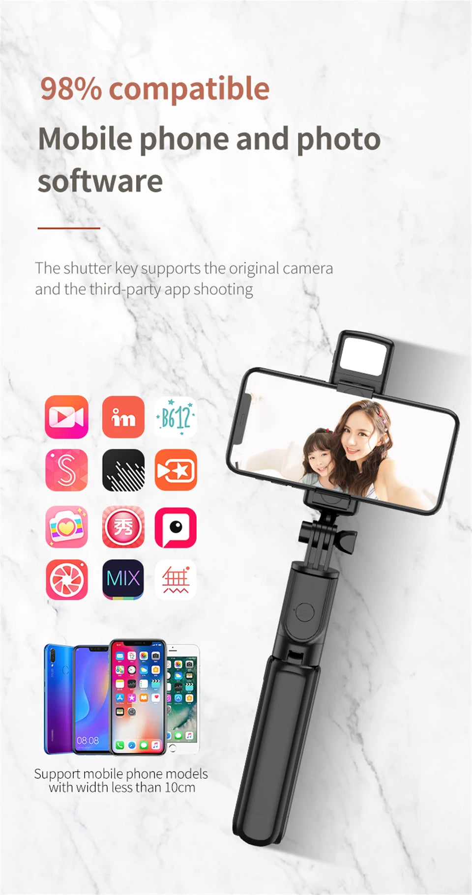 FANGTUOSI Wireless Bluetooth Selfie Stick Mobile