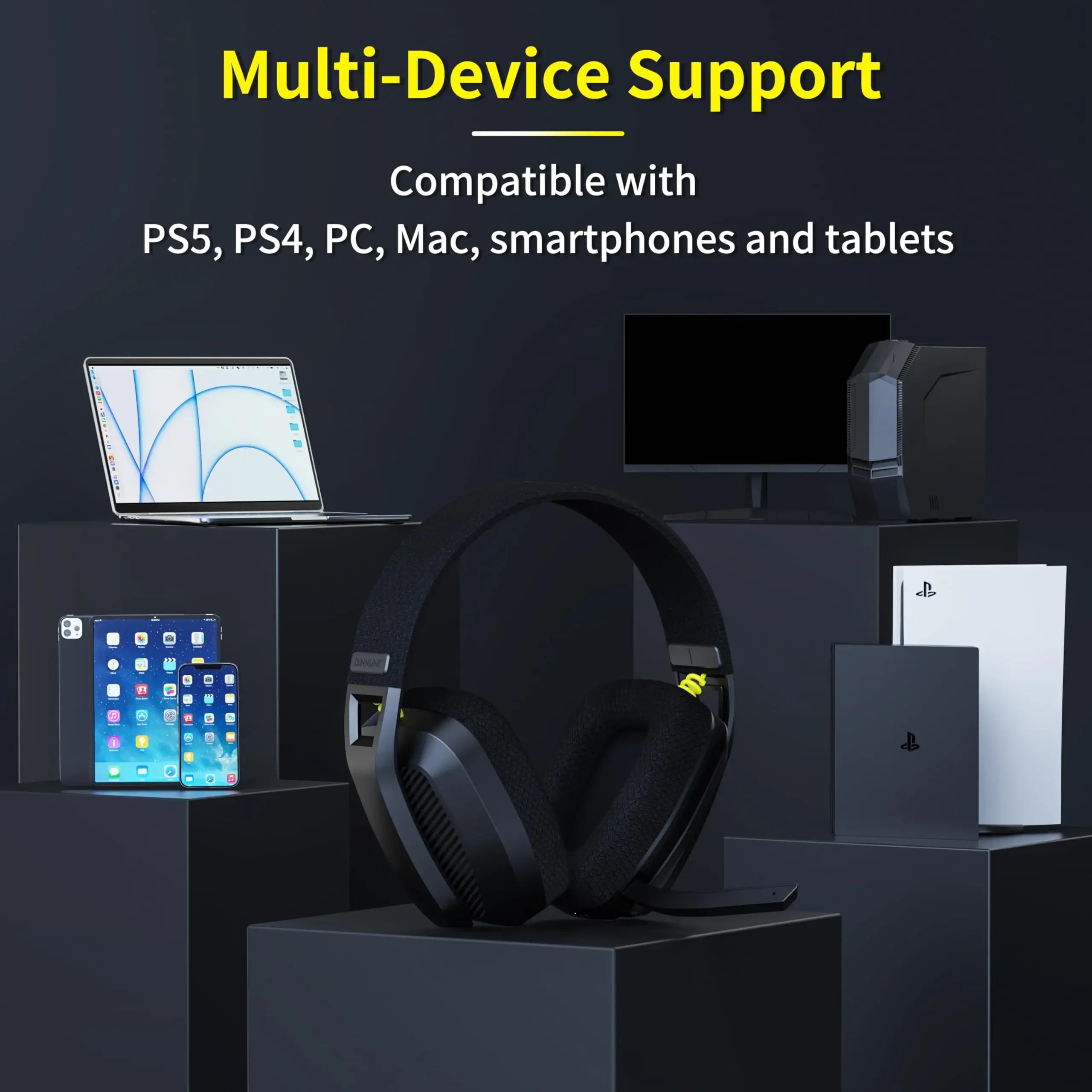 BINNUNE 2.4GHz Wireless Gaming Headset