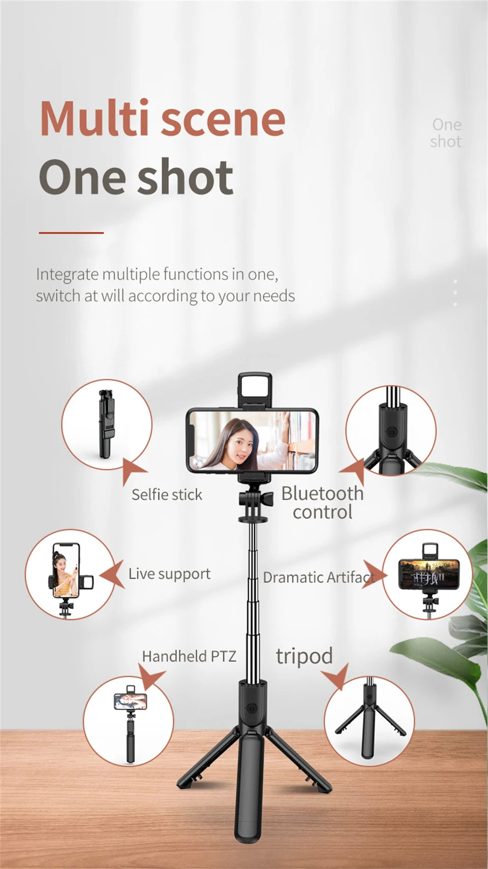 FANGTUOSI Wireless Bluetooth Selfie Stick Mobile