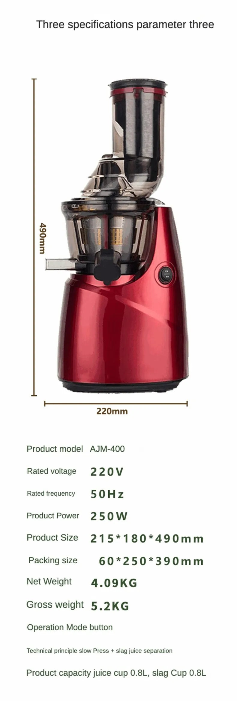 Slow Juicer Screw Cold Press Extractor Filter Free