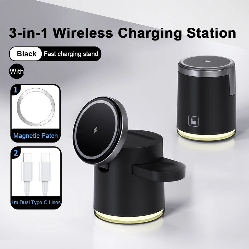2025 New Qi2 Wireless Charger 3-in-1 Fast Charging